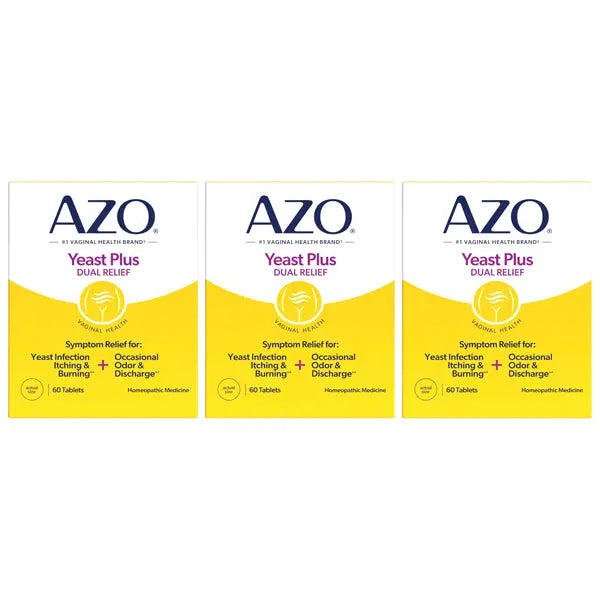 3 Pack - Azo Yeast Plus Dual Relief Yeast Infection Treatment 60 Tablets AZO